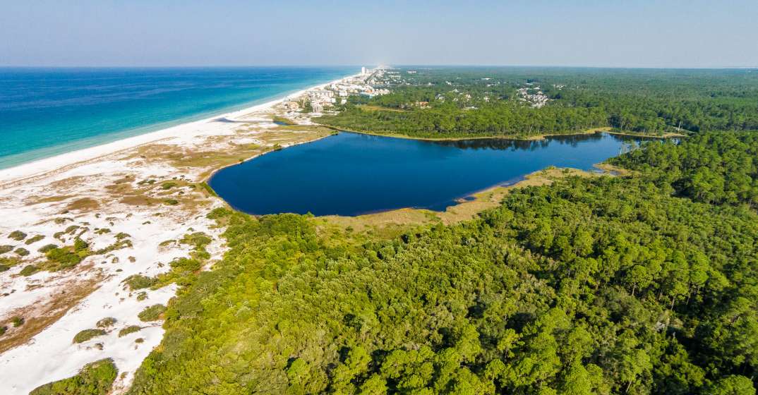 Aerial view of a 30A coastal dune lake